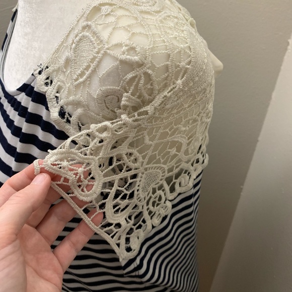 Crochet Lace Sleeve Stripe Top - Picture 4 of 10